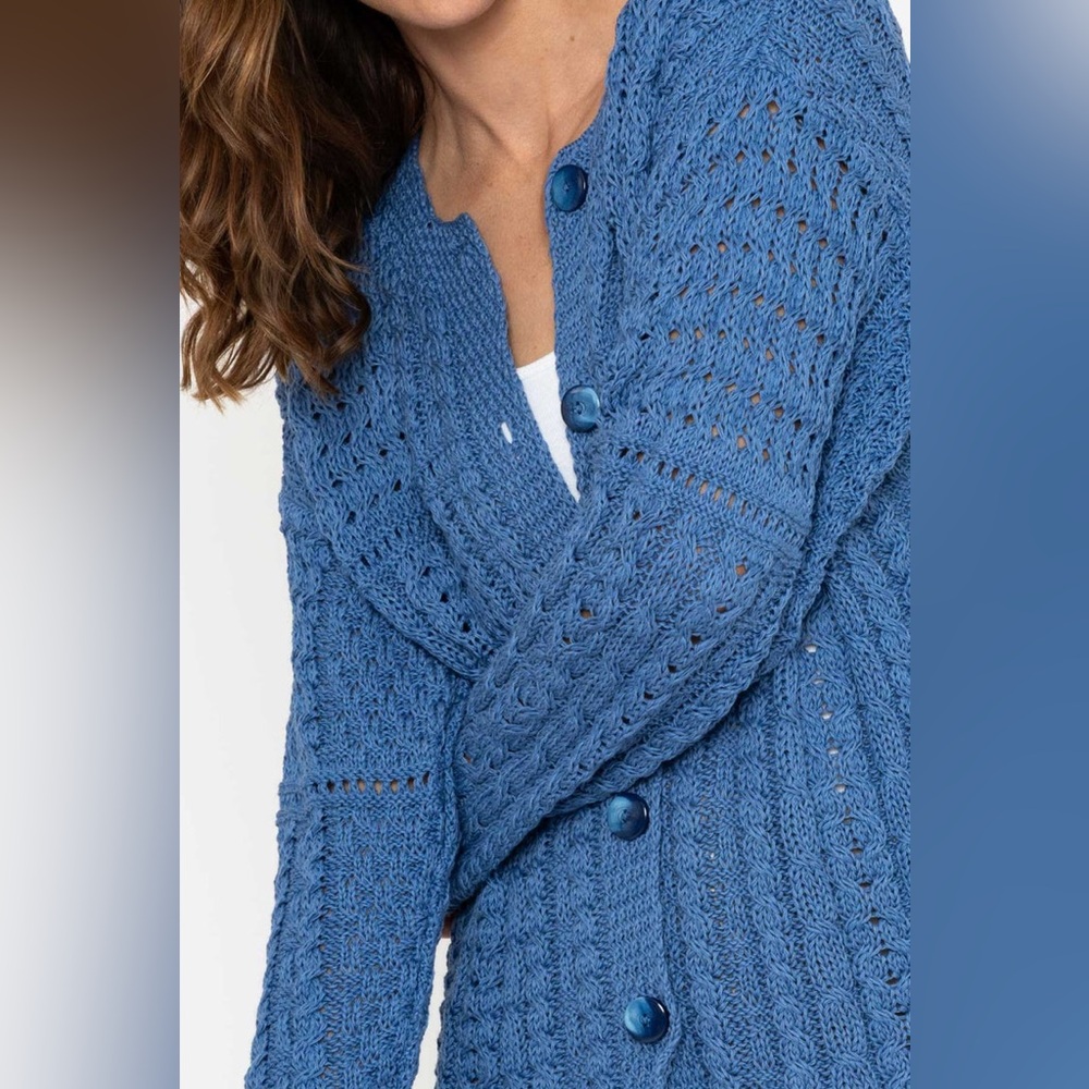 Aran Iris Cotton Ladies Cardigan - Blue size S - Picture 2 of 15